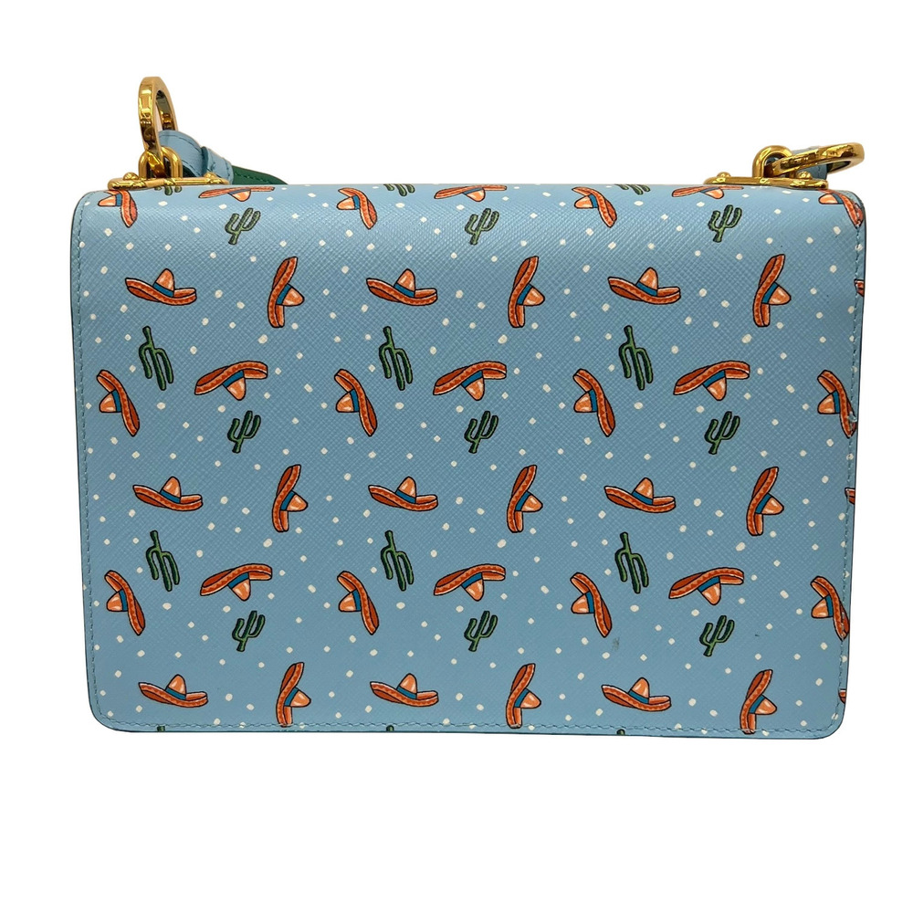 PRADA Saffiano Shoulder Clutch Bag Blue Multicolor Leather